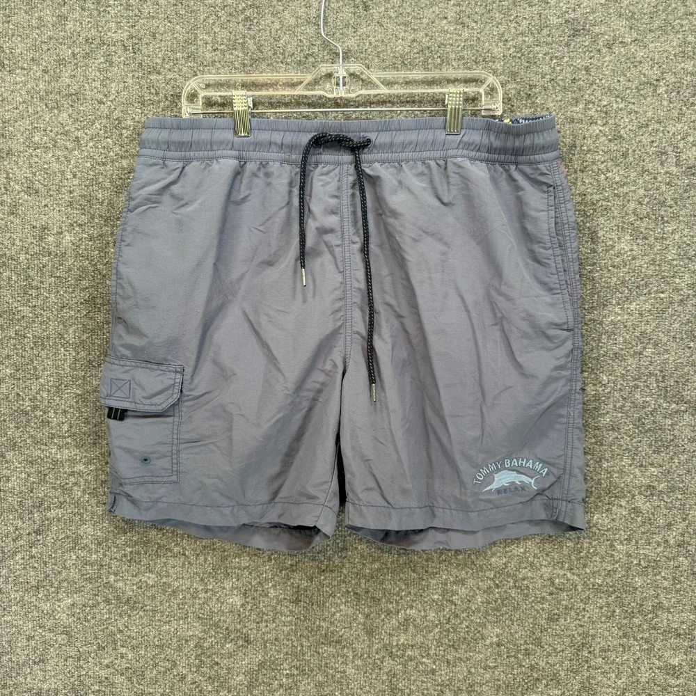 Tommy Bahama‎ Swim Trunks Mens Large Blue Cargo Pocket Marlin Logo Board Shorts